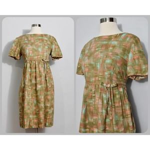 Brown/Peach/Mint Brush Strokes 50s Dress